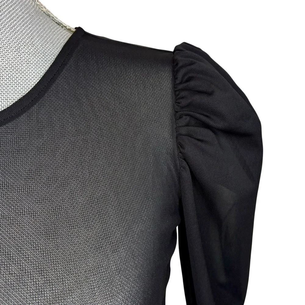 Forever 21 Black Sheer Mesh Puff Sleeve Top - Picture 2 of 7